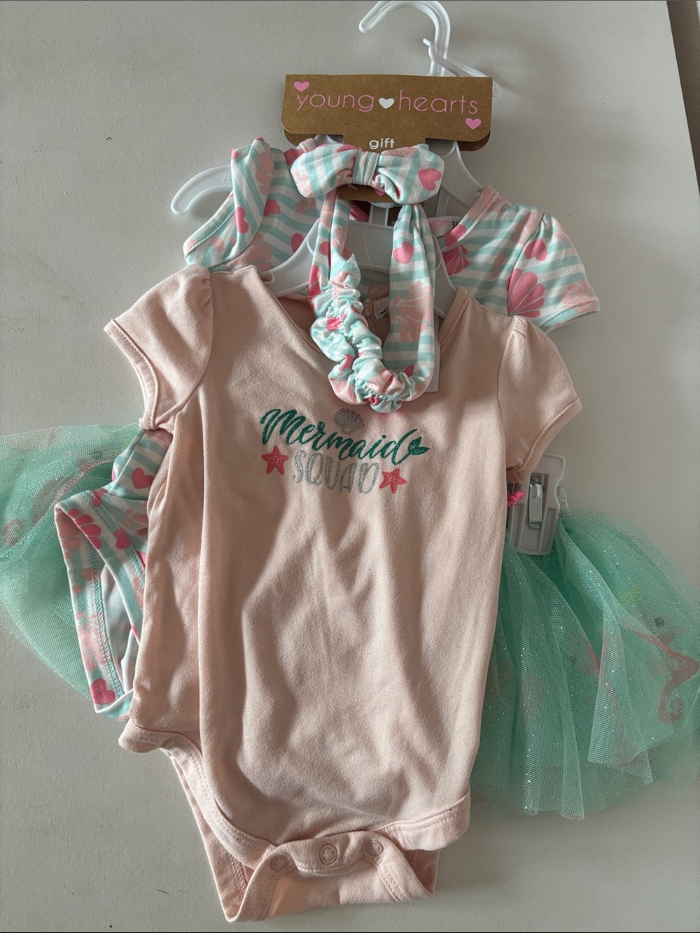 Young Hearts Pink & Mint "Mermaid Squad" Baby Matching Set